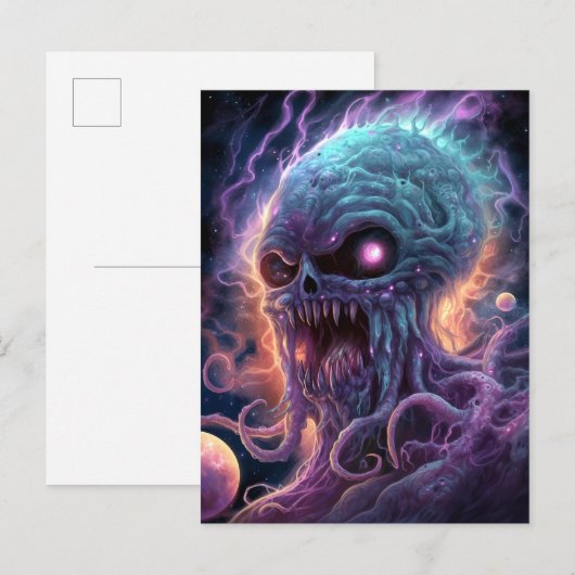 Space Monster Horror Art Briefkaart (Voorkant / Achterkant)