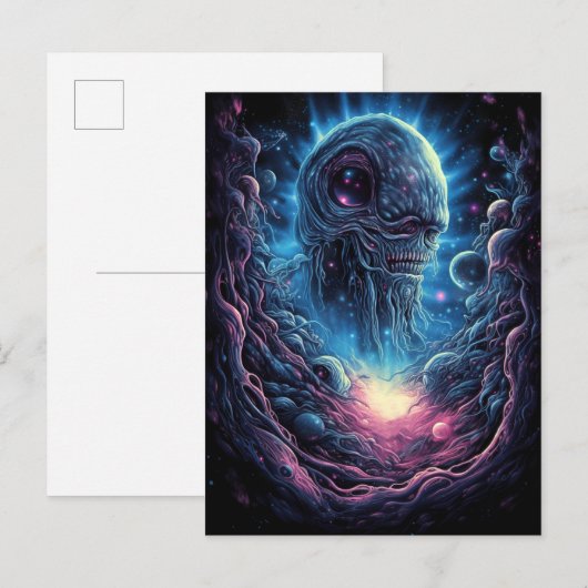 Space Monster Horror Art Briefkaart (Voorkant / Achterkant)