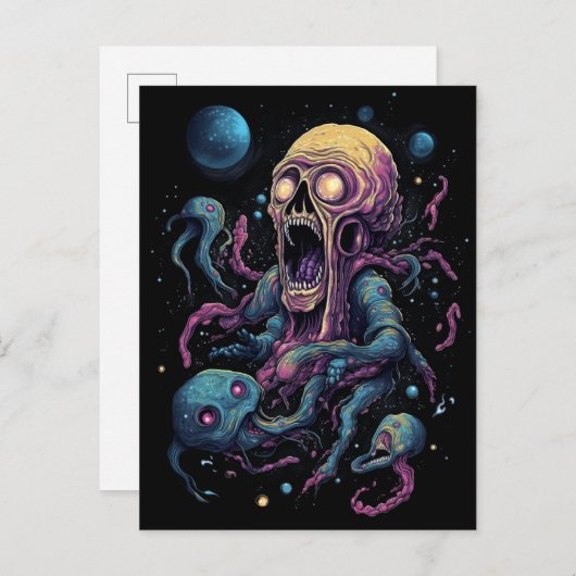 Space Monster Horror Art Briefkaart (Voorkant / Achterkant)