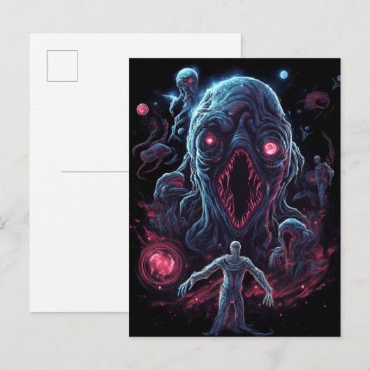 Space Monster Horror Art Briefkaart (Voorkant / Achterkant)