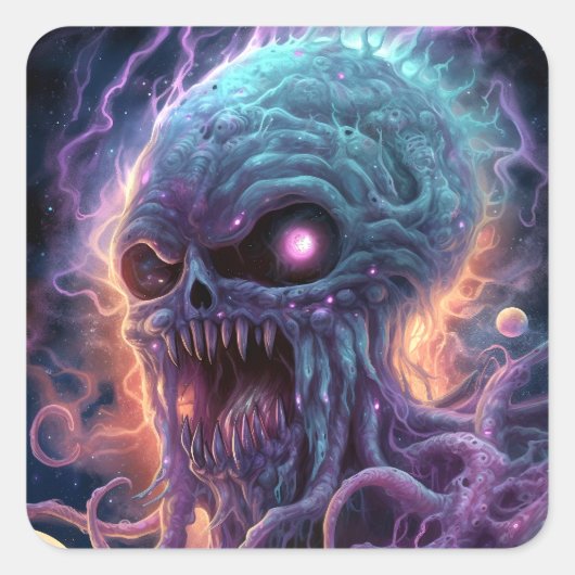 Space Monster Horror Art Vierkante Sticker (Voorkant)