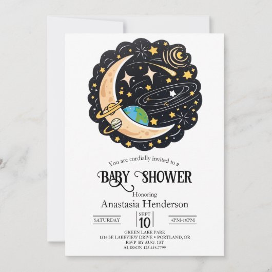 Space Moon Stars Baby shower Kaart (Voorkant)