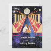 Space Moon Universe Romantic Night Train Weddensch Kaart (Voorkant)