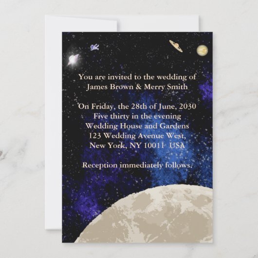 Space Moon Universe Romantic Night Train Weddensch Kaart (Achterkant)