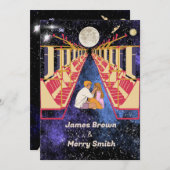 Space Moon Universe Romantic Night Train Weddensch Kaart (Voorkant / Achterkant)