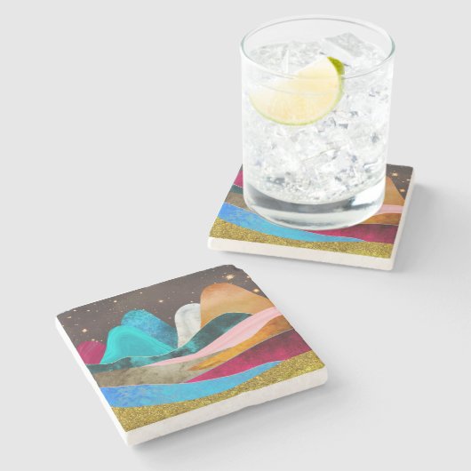 Space Mountains Stenen Onderzetter (Zijkant)