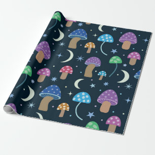 Space Mushroom met Maan en Sterren Cadeaupapier
