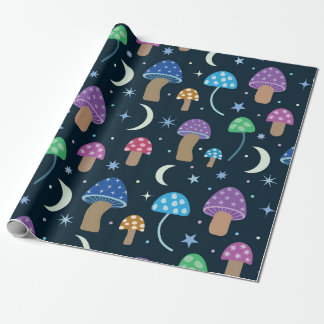 Space Mushroom met Maan en Sterren Cadeaupapier