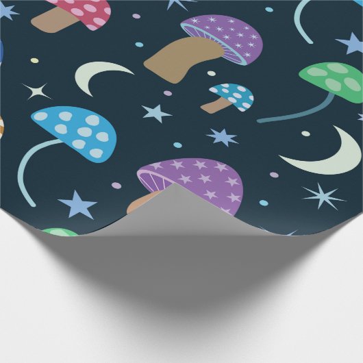 Space Mushroom met Maan en Sterren Cadeaupapier (Hoek)