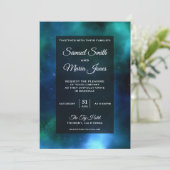 Space Nebula Blauw Groen Galaxy bruiloft uitnodigi Kaart (Staand voorkant)