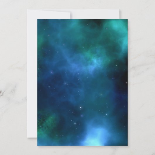 Space Nebula Blauw Groen Galaxy bruiloft uitnodigi Kaart (Achterkant)