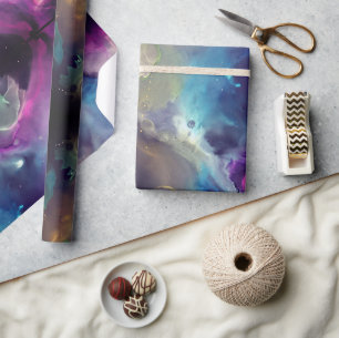 Space Nebula blue Alcohol Inkt art. Cadeaupapier