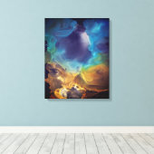 Space Nebula blue Alcohol Inkt art. Canvas Afdruk (Insitu (Houten vloer))