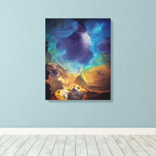 Space Nebula blue Alcohol Inkt art. Canvas Afdruk (Insitu (Houten vloer))