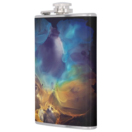 Space Nebula blue Alcohol Inkt art. Heupfles (Links)