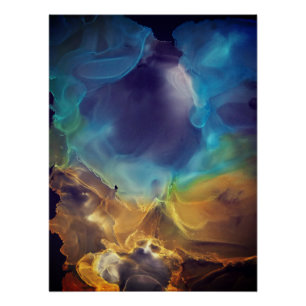 Space Nebula blue Alcohol Inkt art. Perfect Poster