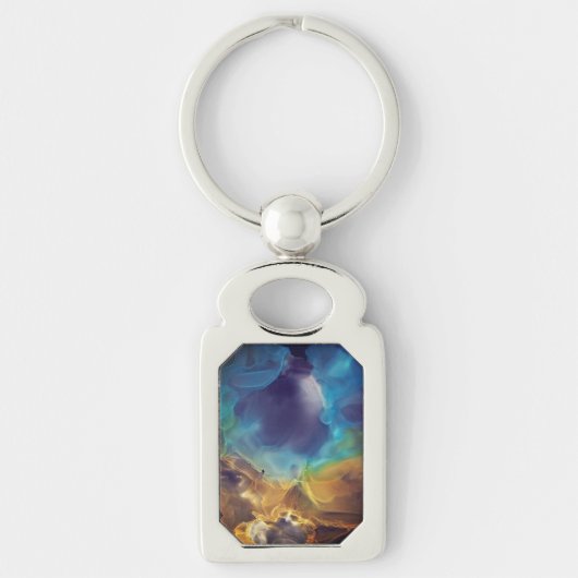 Space Nebula blue Alcohol Inkt art. Sleutelhanger (Voorkant)