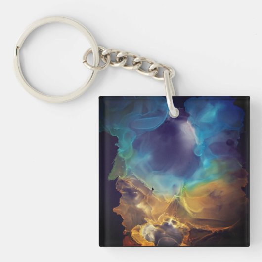 Space Nebula blue Alcohol Inkt art. Sleutelhanger (Voorkant)