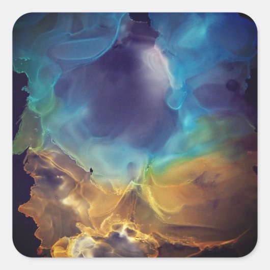Space Nebula blue Alcohol Inkt Glass Vierkante Sticker (Voorkant)