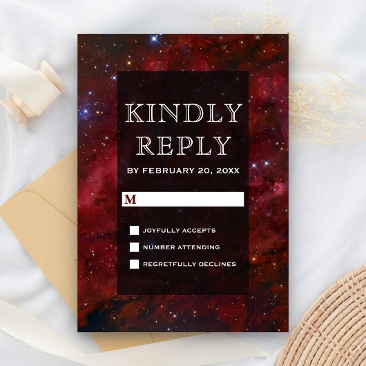 Space Nebula Maroon Galaxy RSVP Kaartje