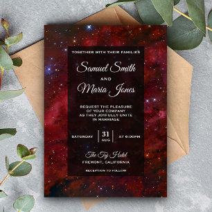 Space Nebula Maroon Galaxy Wedding Kaart