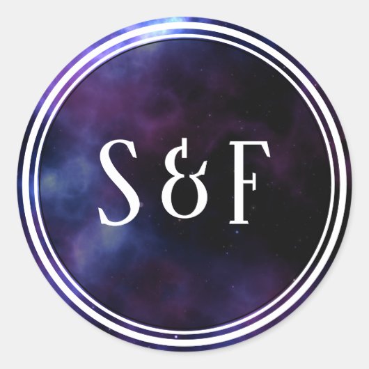 Space Nebula Paarse Galaxy Monogram Envelop Afdich Ronde Sticker (Voorkant)