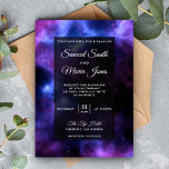 Space Nebula Paarse Galaxy Wedding Kaart<br><div class="desc">Nodig uw gasten uit met deze uitnodiging voor een ruimtethema bruiloft met moderne typografie. Voeg eenvoudig uw gebeurtenisdetails op deze makkelijk te gebruiken sjabloon toe om het één-van-een-soort uitnodiging te maken.</div>