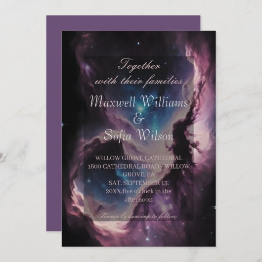 Space Nebula Paarse Galaxy Wedding Kaart (Voorkant / Achterkant)