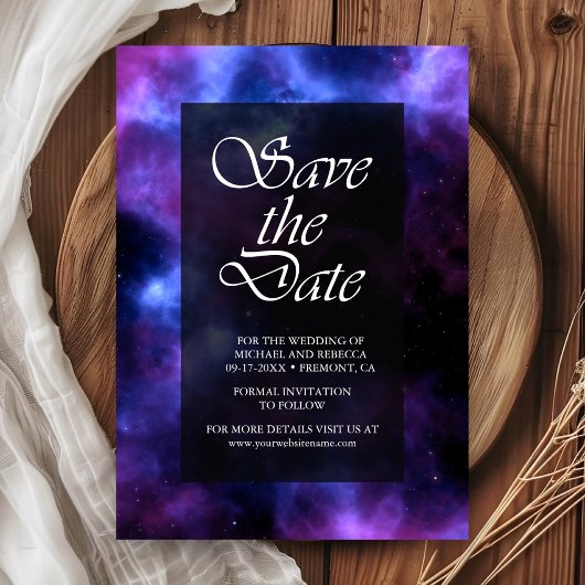 Space Nebula Paarse Sfeer Huwelijk Save The Date