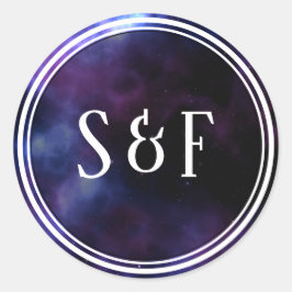 Space Nebula Paarse Sterrenstelsel Monogram Envelo Ronde Sticker
