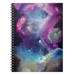 Space Nebula roze blauw geel Alcohol inkt art. Notitieboek