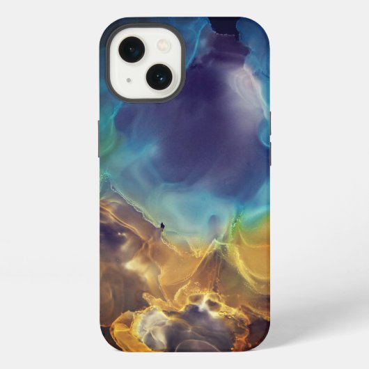 Space nevel blauw geel Alcohol inkt kunst iPhone Hoesje (Achterkant)
