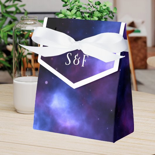 Space nevel paarse sterrenstelsel bruiloft bedankdoosjes