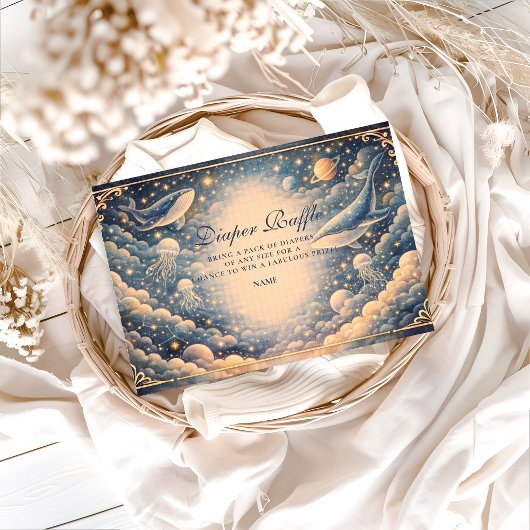 Space Ocean Whales Baby Shower Diapper Raffle Informatiekaartje