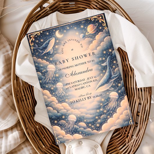 Space Ocean Whales Baby Shower Kaart