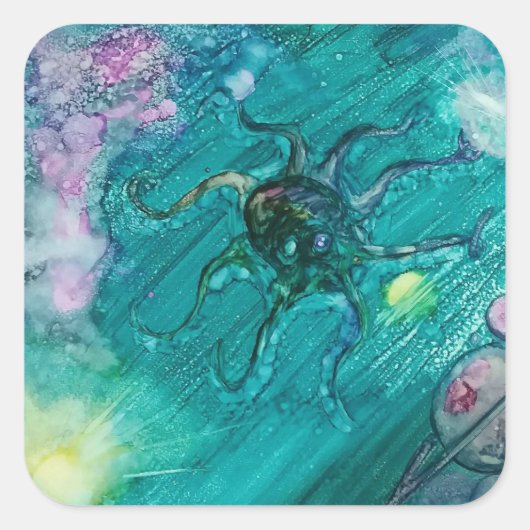 Space Octopi Vierkante Sticker (Voorkant)