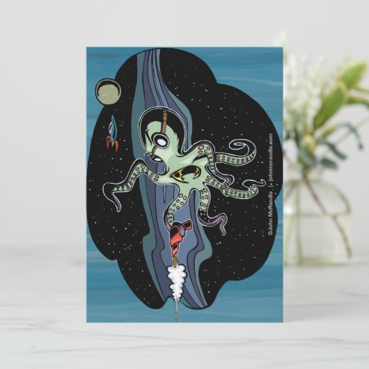 Space Octopus-kaart Feestdagenkaart (Staand voorkant)
