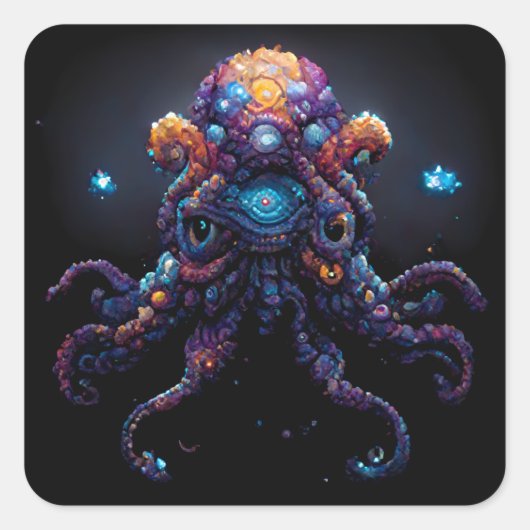 Space Octopus Vierkante Sticker (Voorkant)