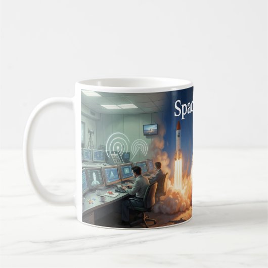 Space Oddity Kosmische Lanceerposter Koffiemok (Links)