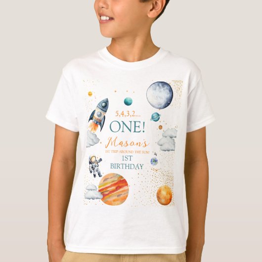 Space Odyssey Verjaardag eerste jongen T-shirt (Voorkant)