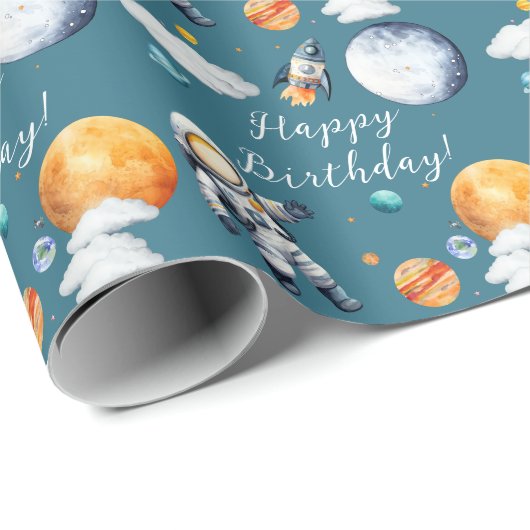 Space ONE 1st Birthday Rocket Cadeaupapier (Rol Hoek)