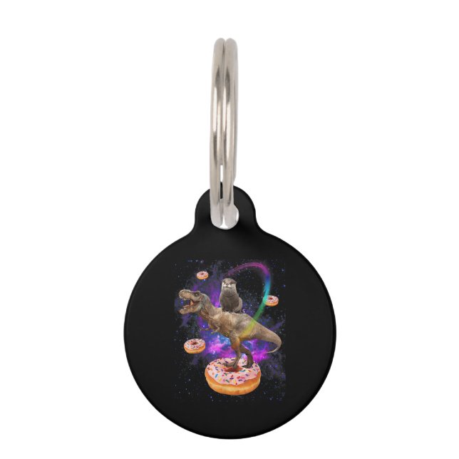 Space Otter Riding Dinosaur T-Rex Donuts Huisdierpenning (Voorkant)