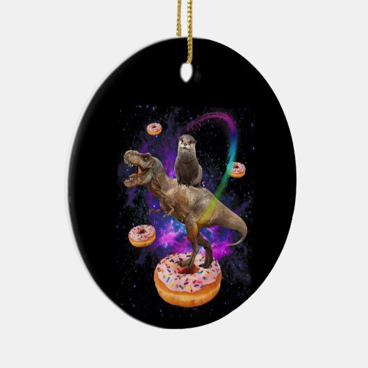 Space Otter Riding Dinosaur T-Rex Donuts Keramisch Ornament (Rechts)