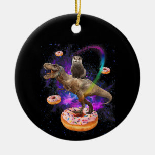 Space Otter Riding Dinosaur T-Rex Donuts Keramisch Ornament
