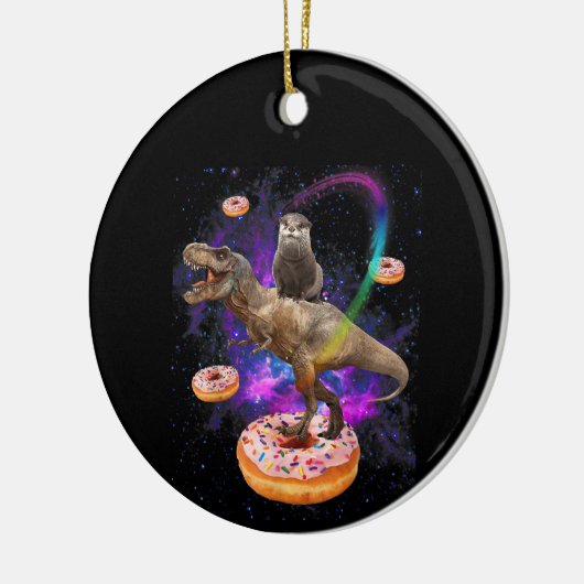 Space Otter Riding Dinosaur T-Rex Donuts Keramisch Ornament (Links)