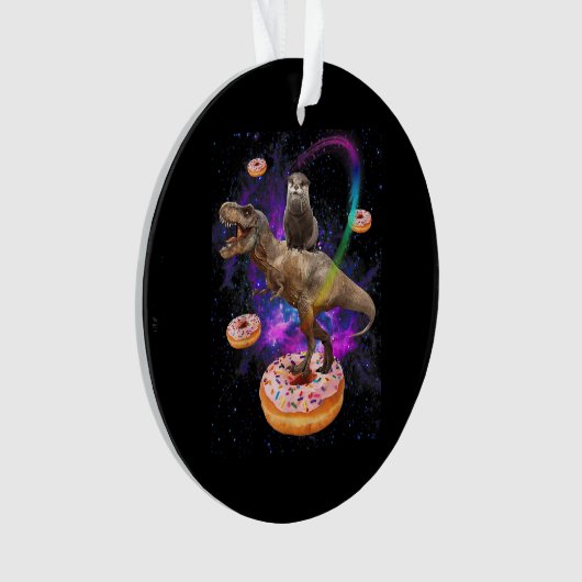 Space Otter Riding Dinosaur T-Rex Donuts Ornament (voorkant)