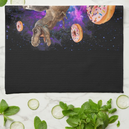 Space Otter Riding Dinosaur T-Rex Donuts Theedoek (Gevouwen)