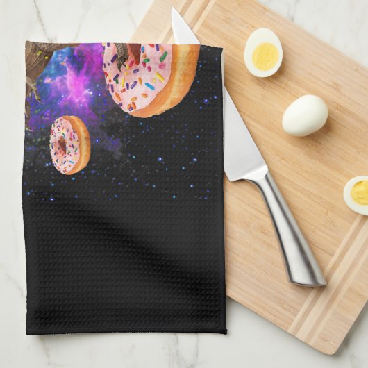 Space Otter Riding Dinosaur T-Rex Donuts Theedoek (Quarter Fold)