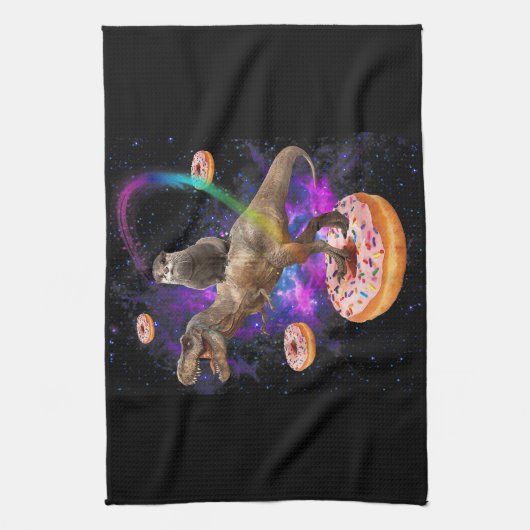 Space Otter Riding Dinosaur T-Rex Donuts Theedoek (Verticaal)