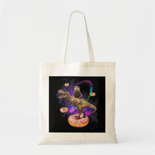 Space Otter Riding Dinosaur T-Rex Donuts Tote Bag (Voorkant)